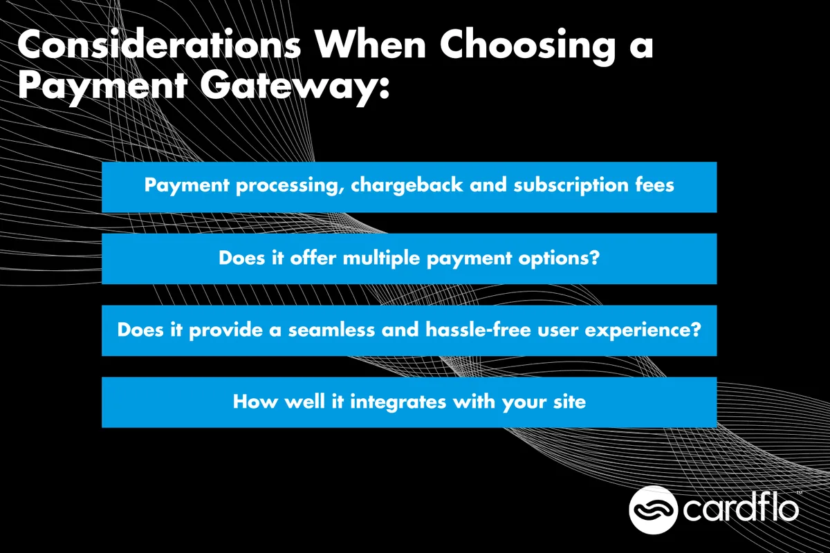 Infografik med överväganden vid val av betalningsgateway